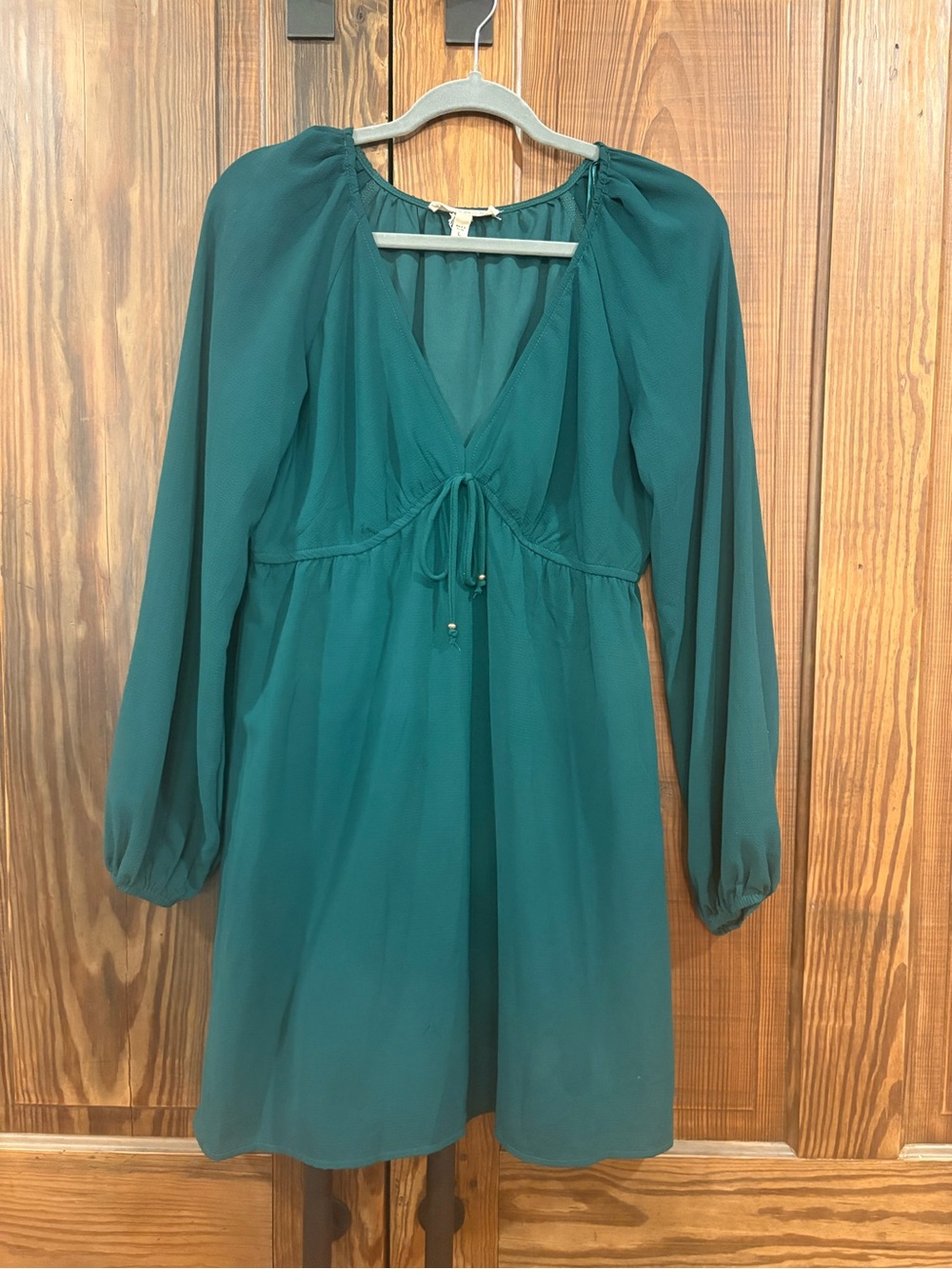 BeBop Teal Long-Sleeve V-Neck Tie-Waist Dress